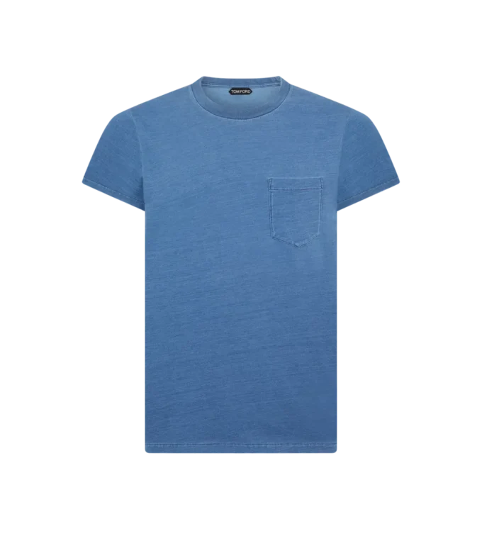 Tricou cu guler rotund, vopsit indigo