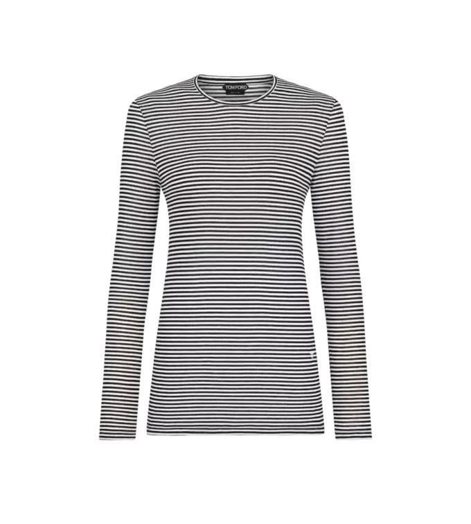Tricou cu mâneci lungi în dungi și logo brodat Tf în tonuri similare