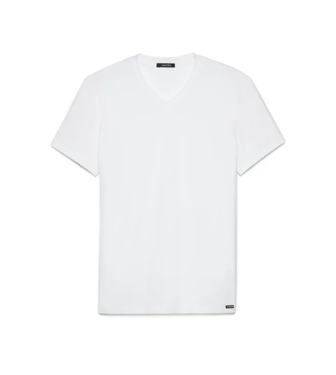Tricou din bumbac cu guler în V Tricou din bumbac cu guler în V