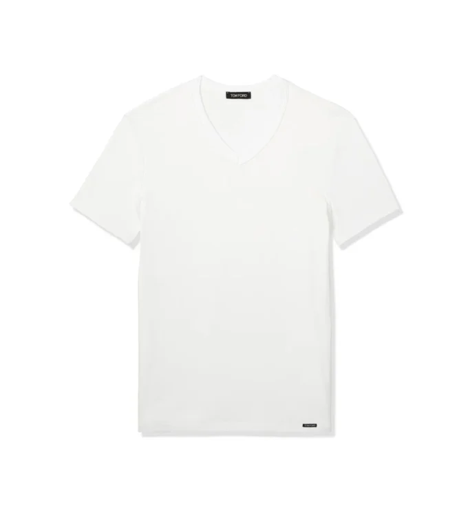 Tricou din bumbac cu guler în V Tricou din bumbac cu guler în V