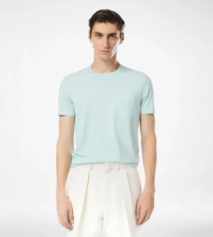 Tricou din bumbac și mătase cu guler rotund