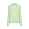 Tricou oversized din cașmir și mătase ultra-moale, cu guler polo deschis