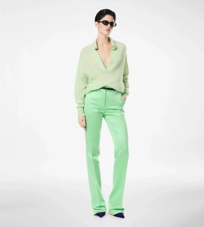 Pantaloni drepți croiți din bumbac spălat și amestec de mătase Duchesse Pantaloni drepți croiți din bumbac spălat și amestec de mătase Duchesse